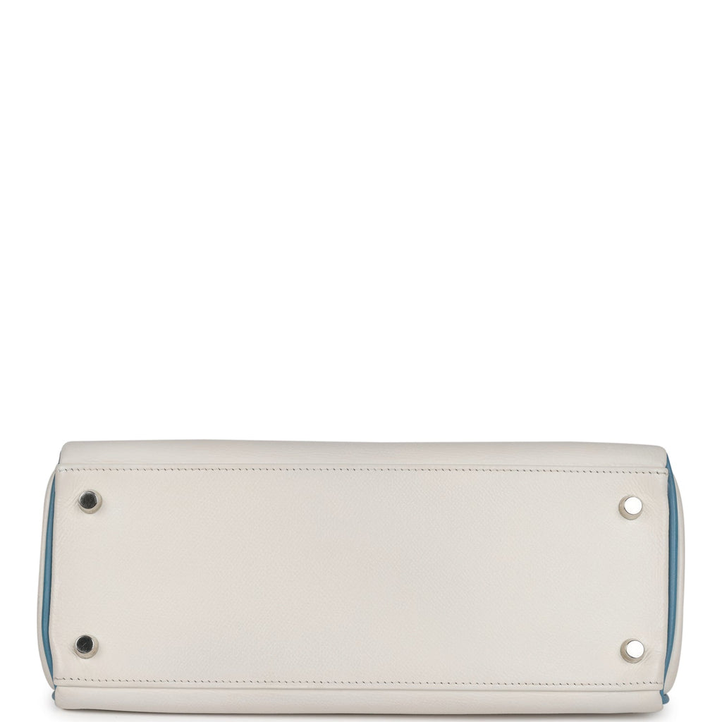 Top Quality Hermes Bi-color Kelly Retourne 28 White and Blue Jean Epsom Palladium Hardware