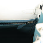 Top Quality Hermes Bi-color Kelly Retourne 28 White and Blue Jean Epsom Palladium Hardware