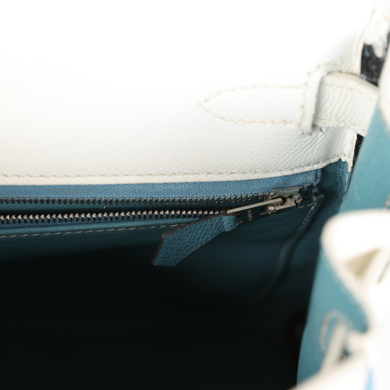 Top Quality Hermes Bi-color Kelly Retourne 28 White and Blue Jean Epsom Palladium Hardware