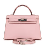 Hermes Kelly Sellier 20 Rose Sakura Chevre Palladium Hardware