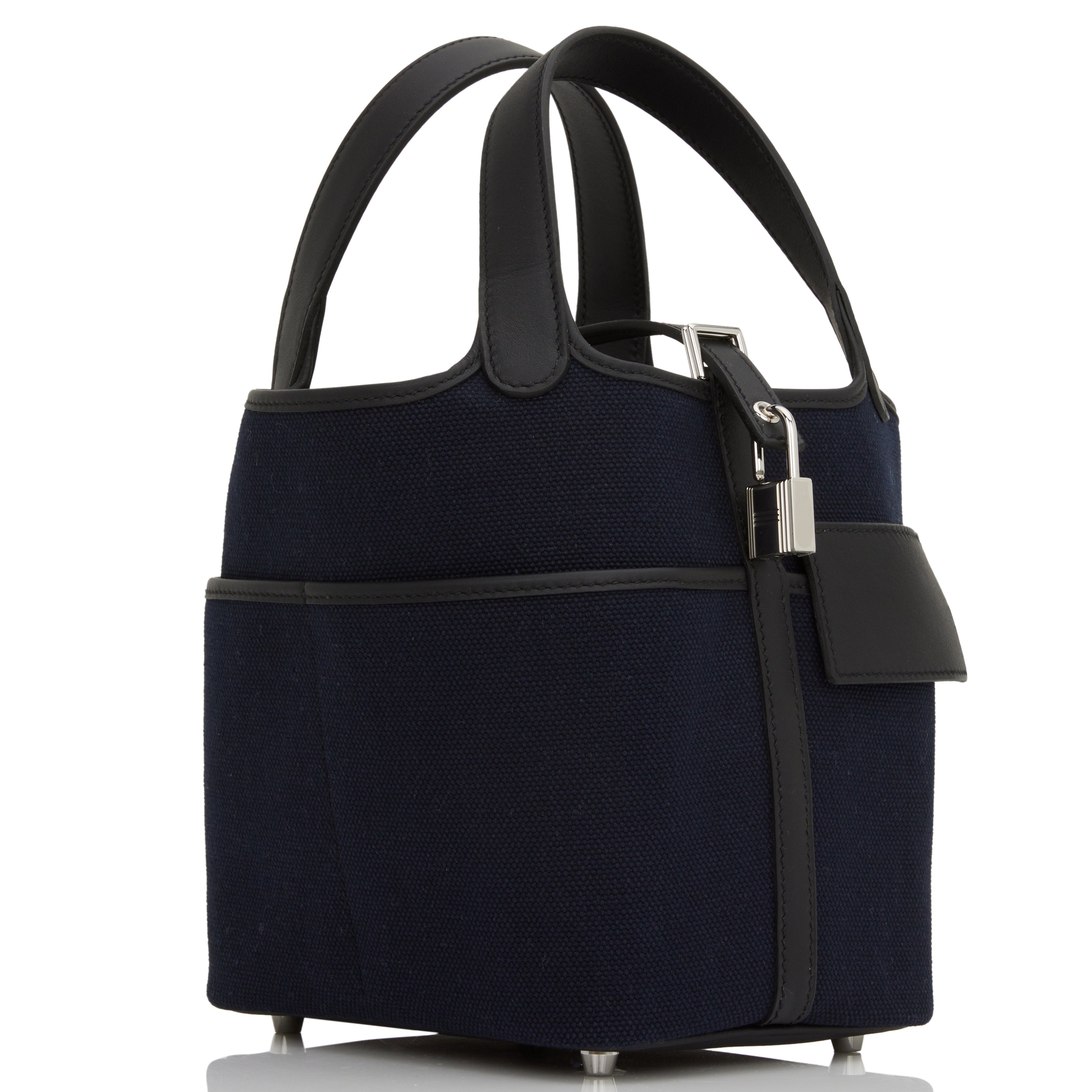 Hermes Picotin Cargo 18 Bleu Marine and Black Swift and Toile Canvas Palladium Hardware