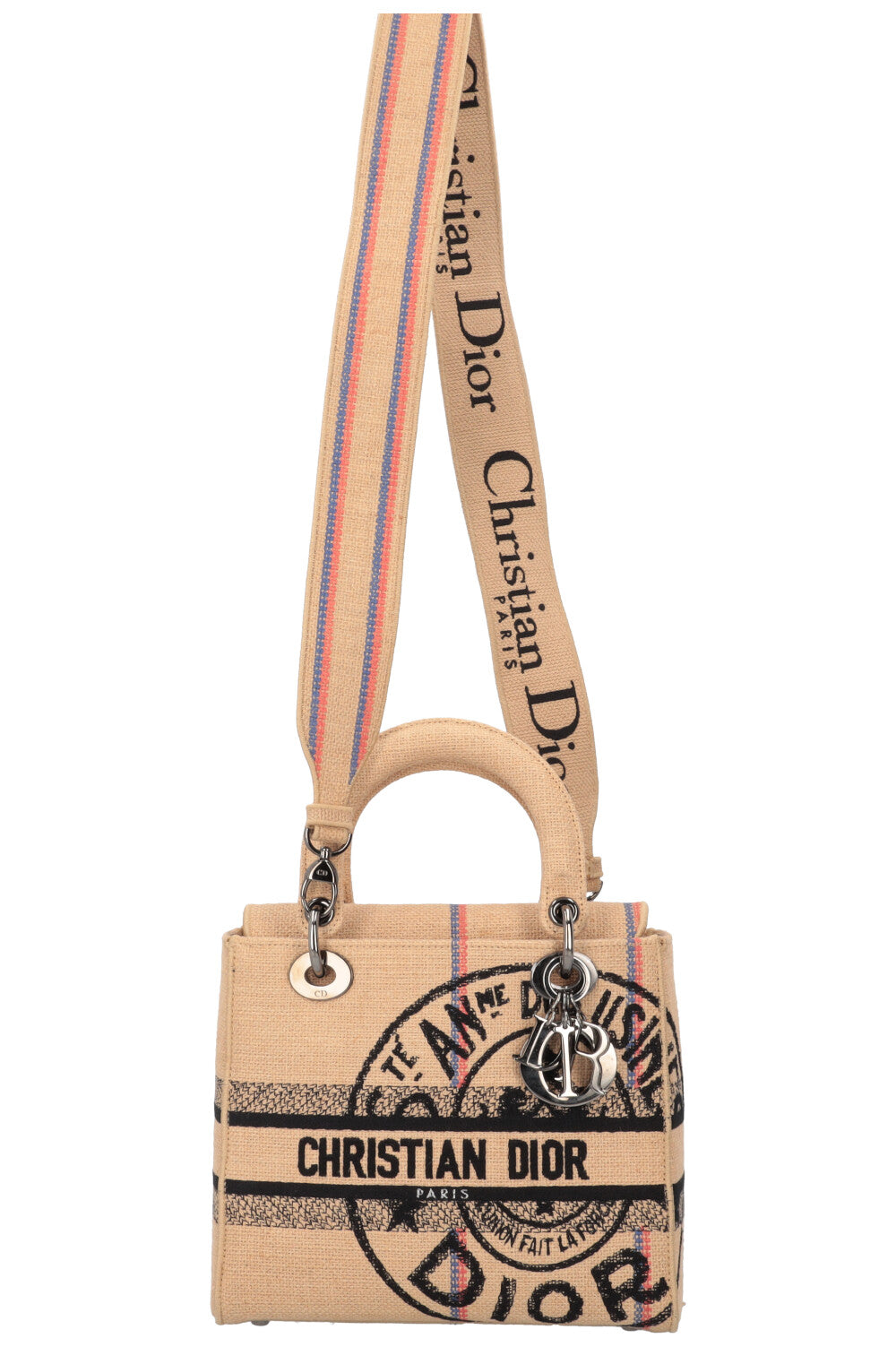 CHRISTIAN DIOR Lady D-Lite Medium Crossbody Bag Canvas Beige