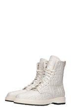FENDI Zucca Embossed Combat Boots White