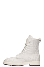 FENDI Zucca Embossed Combat Boots White