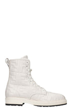 FENDI Zucca Embossed Combat Boots White