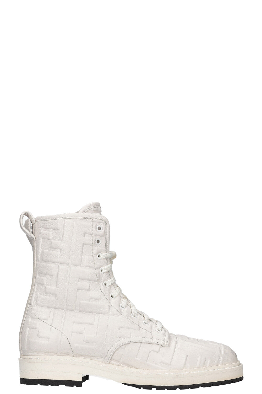 FENDI Zucca Embossed Combat Boots White