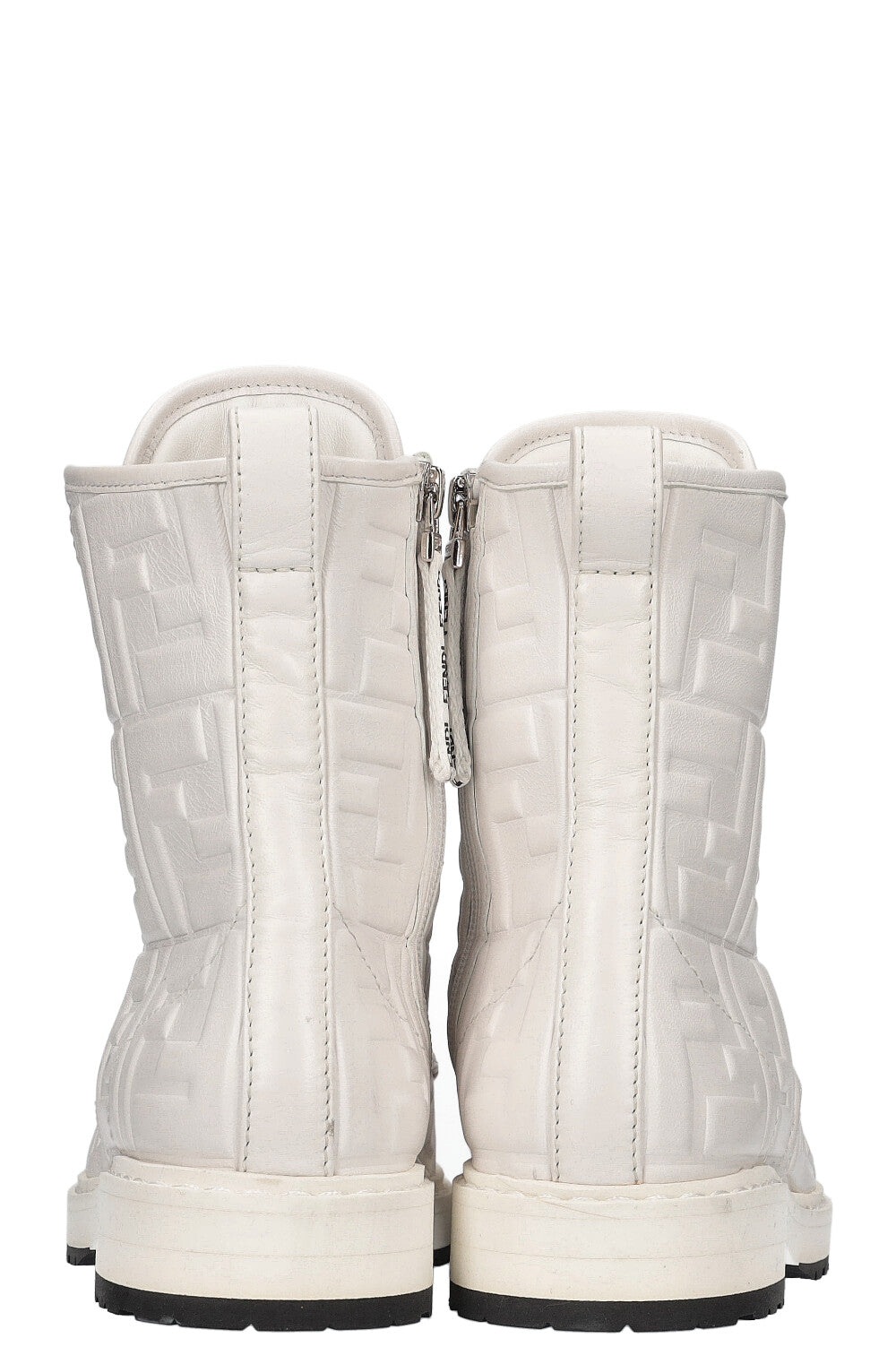 FENDI Zucca Embossed Combat Boots White