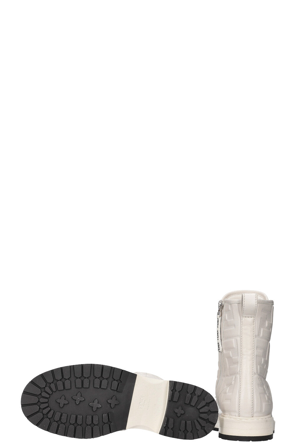 FENDI Zucca Embossed Combat Boots White