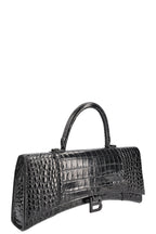 BALENCIAGA Hourglas Stretch Bag Croc Embossed Black