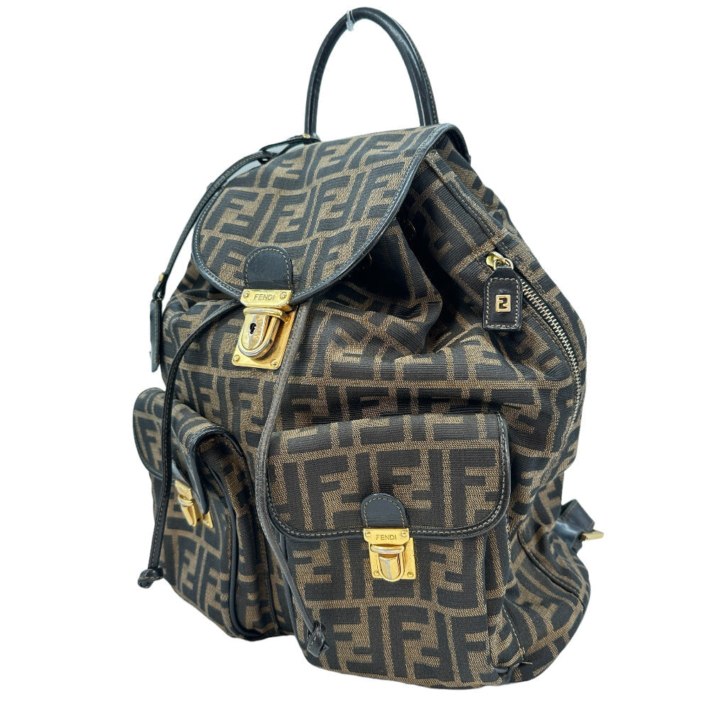 FENDI Backpack canvas canvas Khaki black Zucca Women
