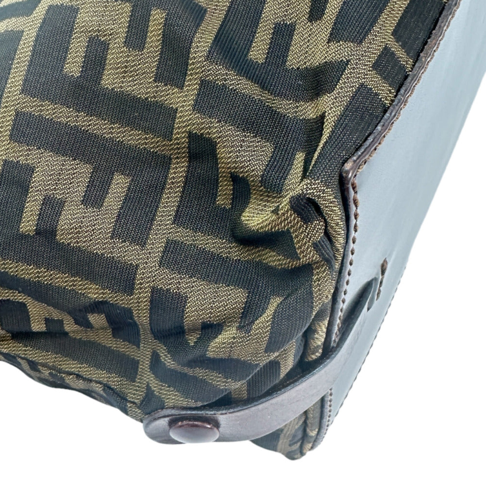 Fendi Zucca Nylon Canvas Leather Handbag