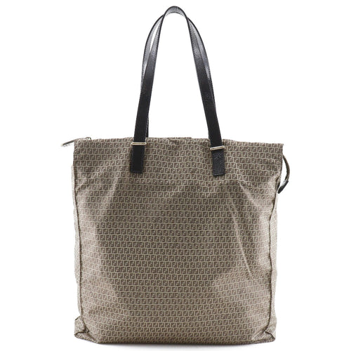 FENDI Tote Bag Nylon, Calfskin Brown micro zucchini Women