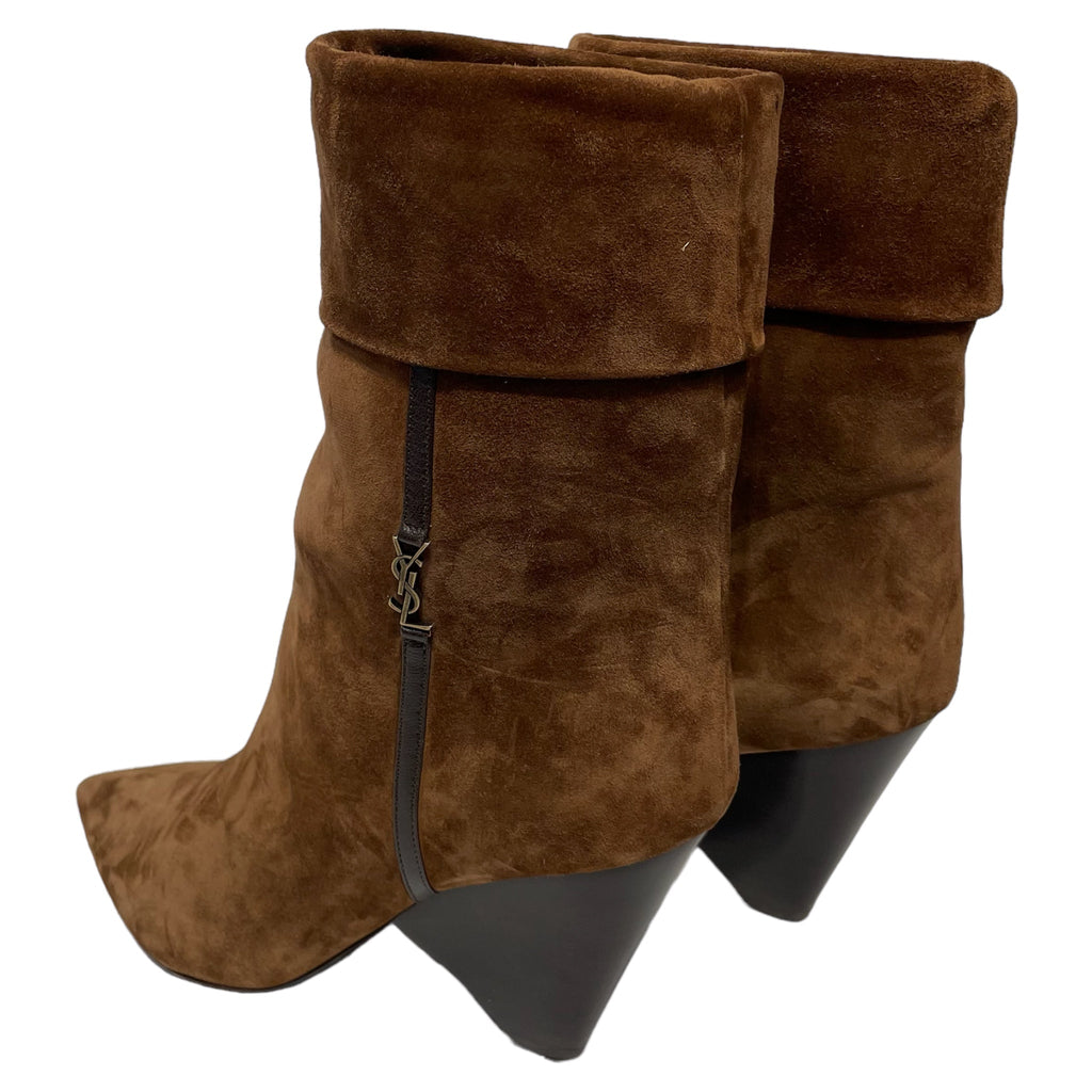 SAINT LAURENT/Ankle Boots/EU 38.5/Plain/Suede/BRW//NIKKI BOOTS/