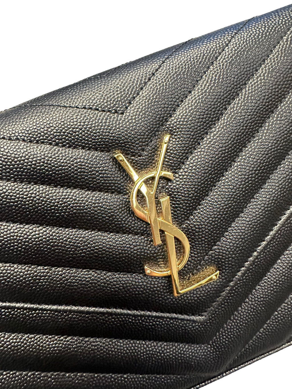 SAINT LAURENT- Black Grain de Poudre Monogramme wallet on chain