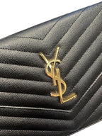 SAINT LAURENT- Black Grain de Poudre Monogramme wallet on chain
