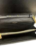 SAINT LAURENT- Black Grain de Poudre Monogramme wallet on chain