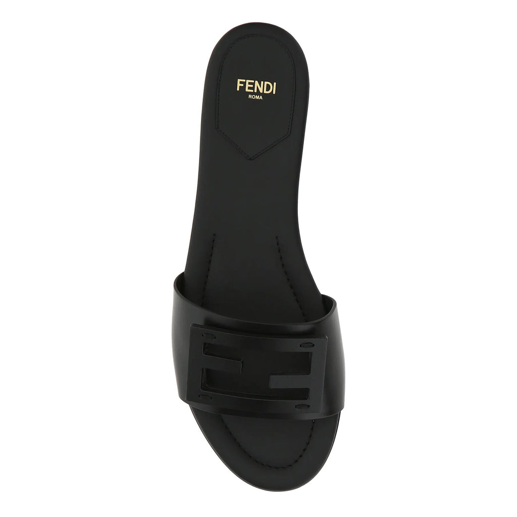 Fendi Ff Cutout Flat Leather Sandals In Nero