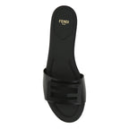 Fendi Ff Cutout Flat Leather Sandals In Nero
