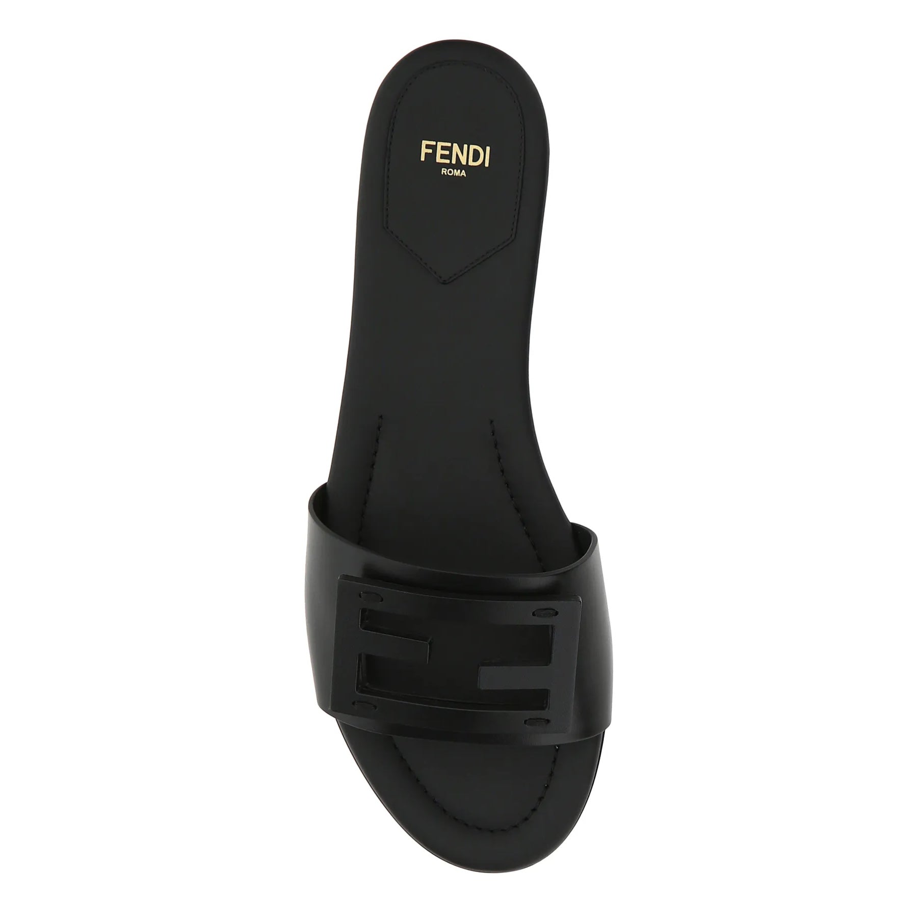 Fendi Ff Cutout Flat Leather Sandals In Nero