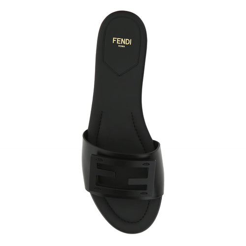 Fendi Ff Cutout Flat Leather Sandals In Nero
