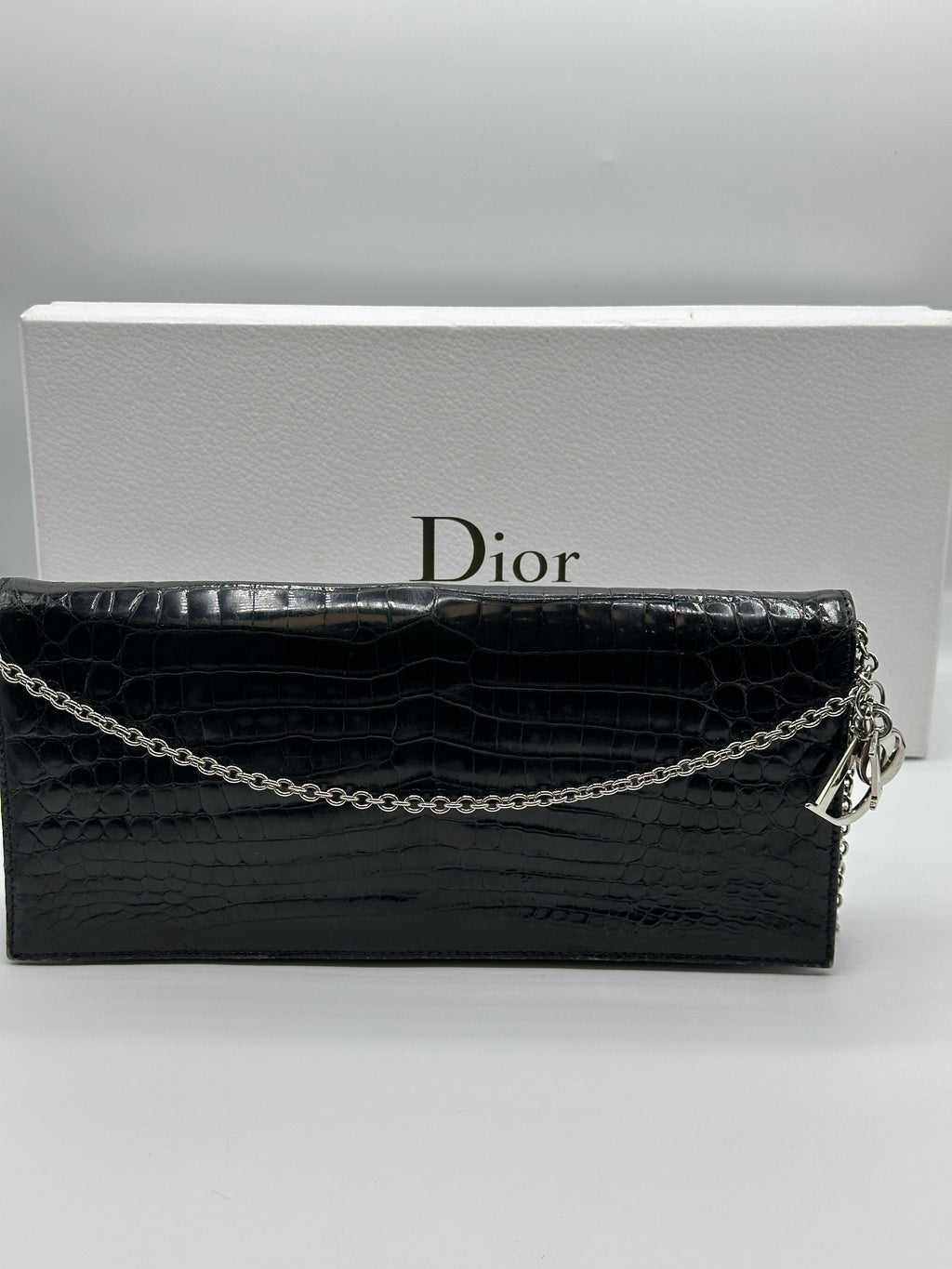 Dior Black Croc Purse On Chain
