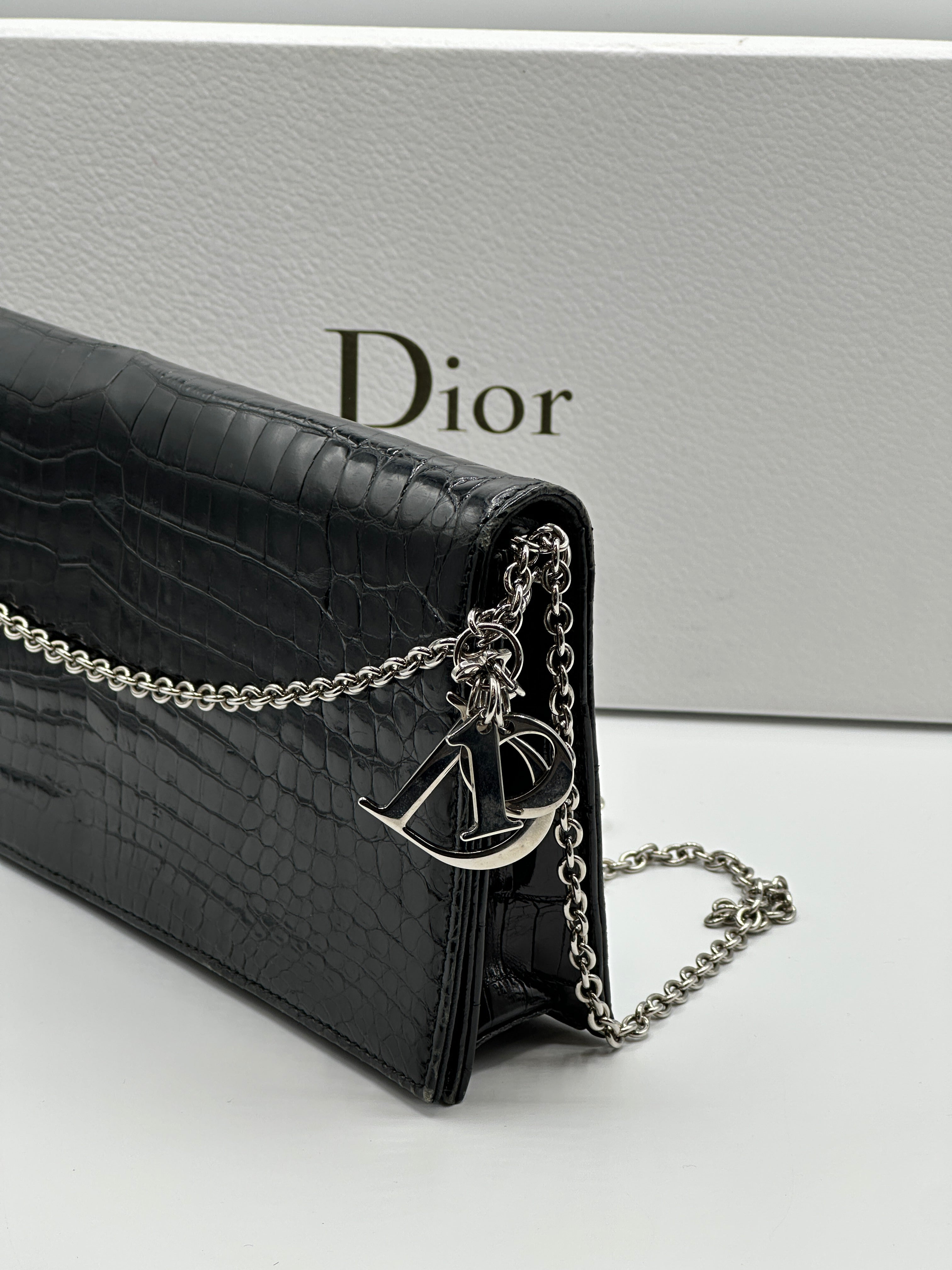 Dior Black Croc Purse On Chain