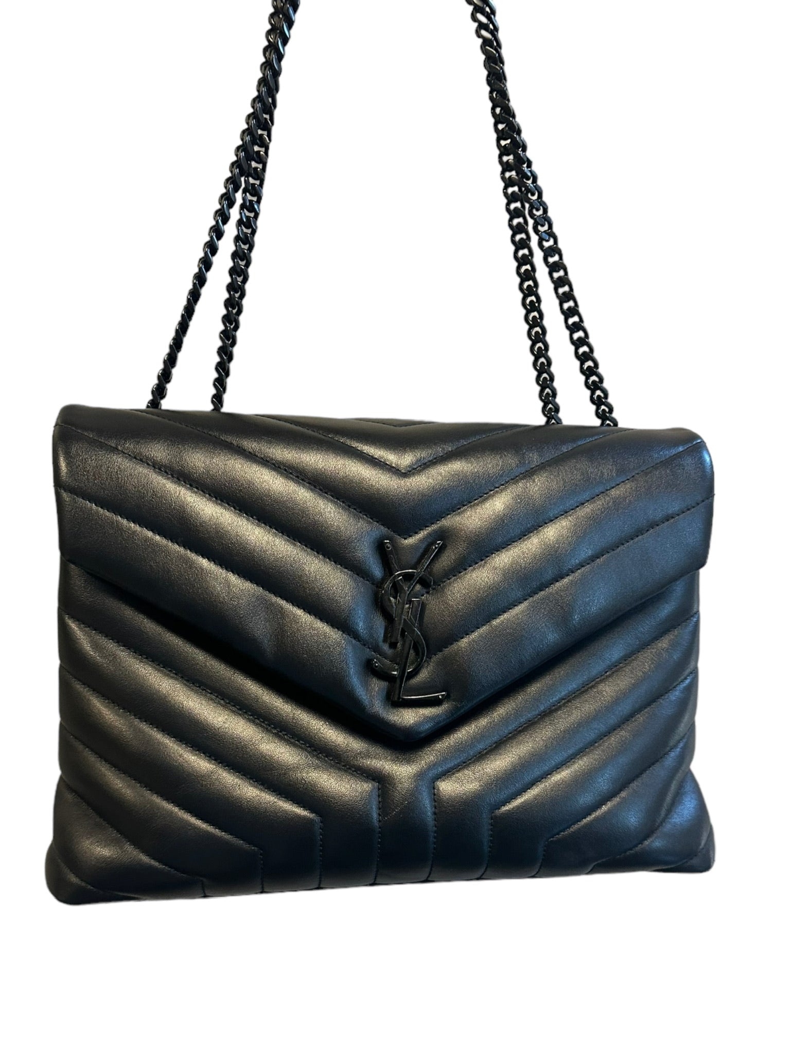 SAINT LAURENT - Black Matelasse Loulou Bag Medium