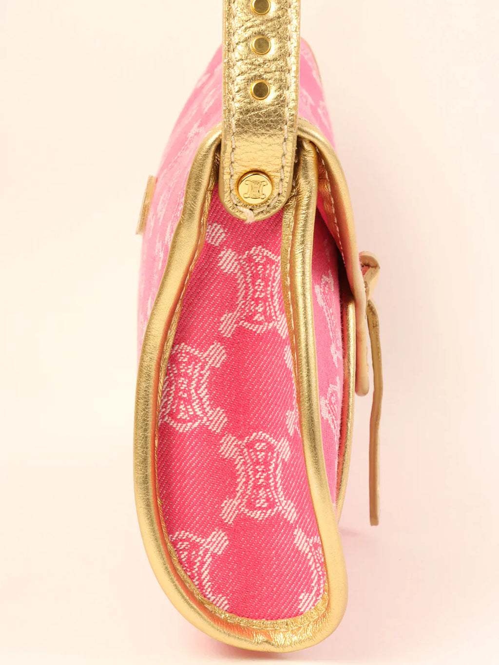 CELINE Denim Paris Macadam Pattern Shoulder Bag Pink