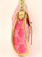 CELINE Denim Paris Macadam Pattern Shoulder Bag Pink