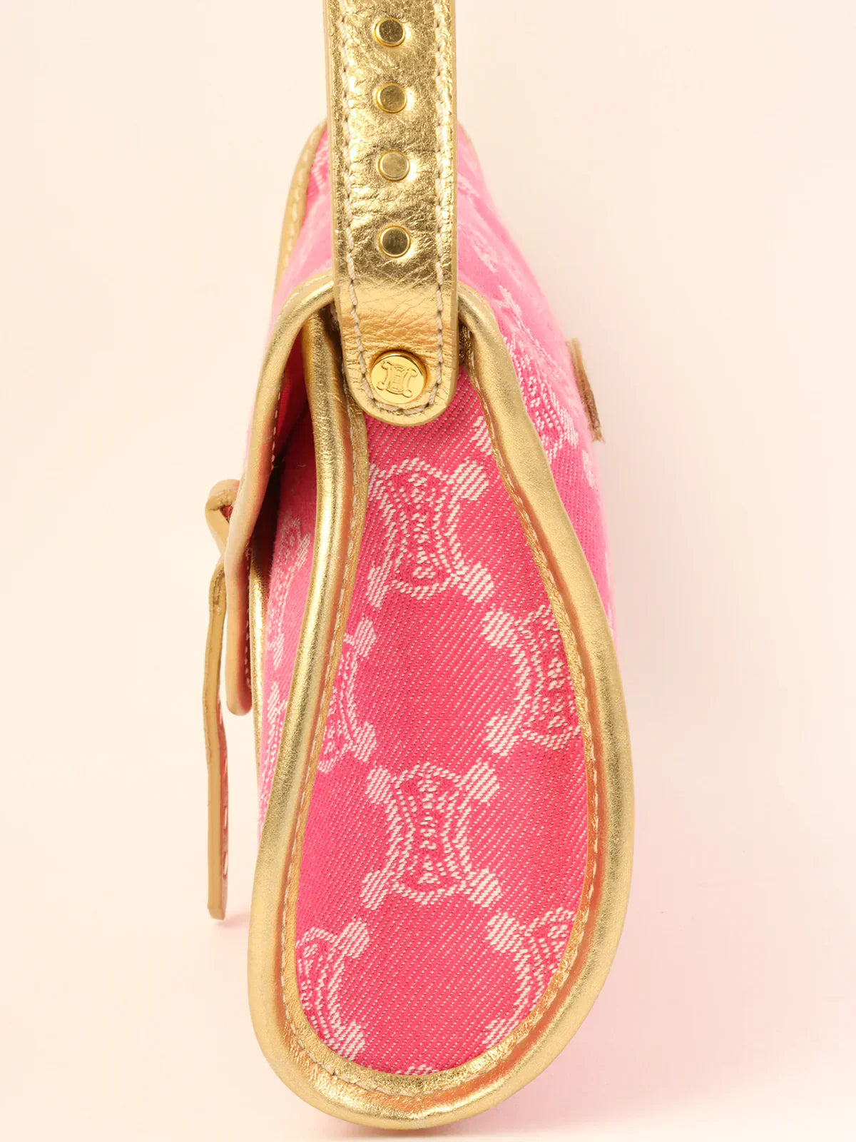 CELINE Denim Paris Macadam Pattern Shoulder Bag Pink