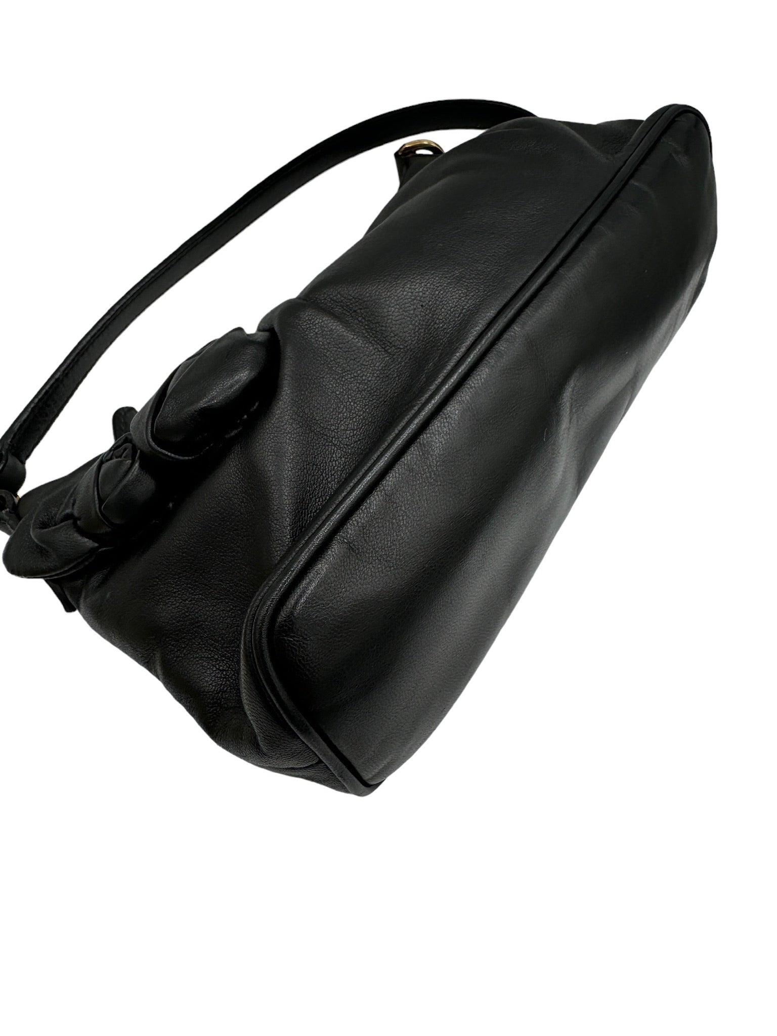 PRADA - Black Glace Leather Rose Shoulder Bag