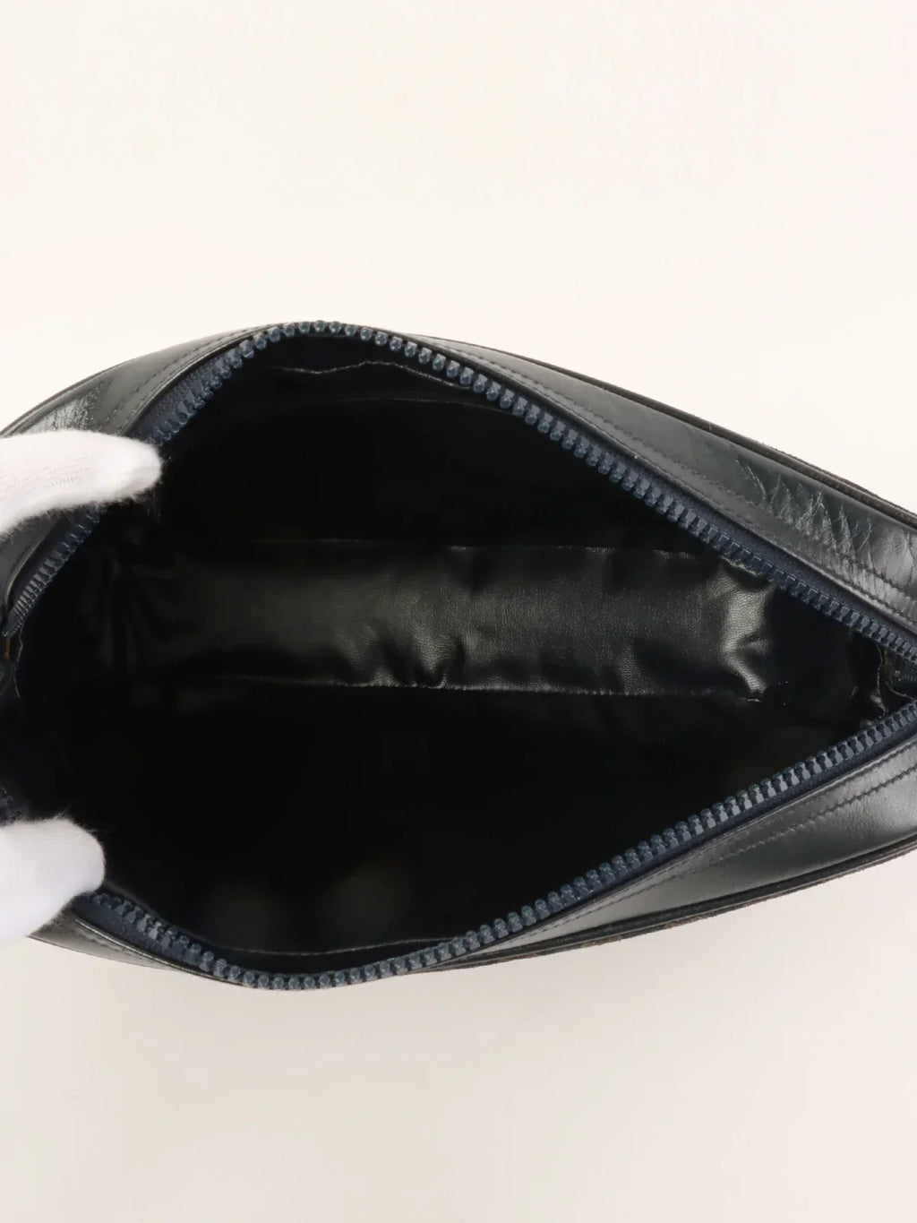 CELINE Suede Macadam Pattern Logo Embossed Shoulder Bag Navy