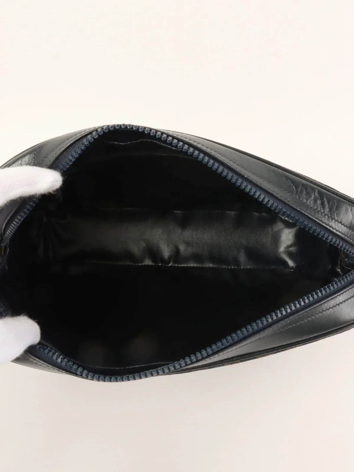 CELINE Suede Macadam Pattern Logo Embossed Shoulder Bag Navy