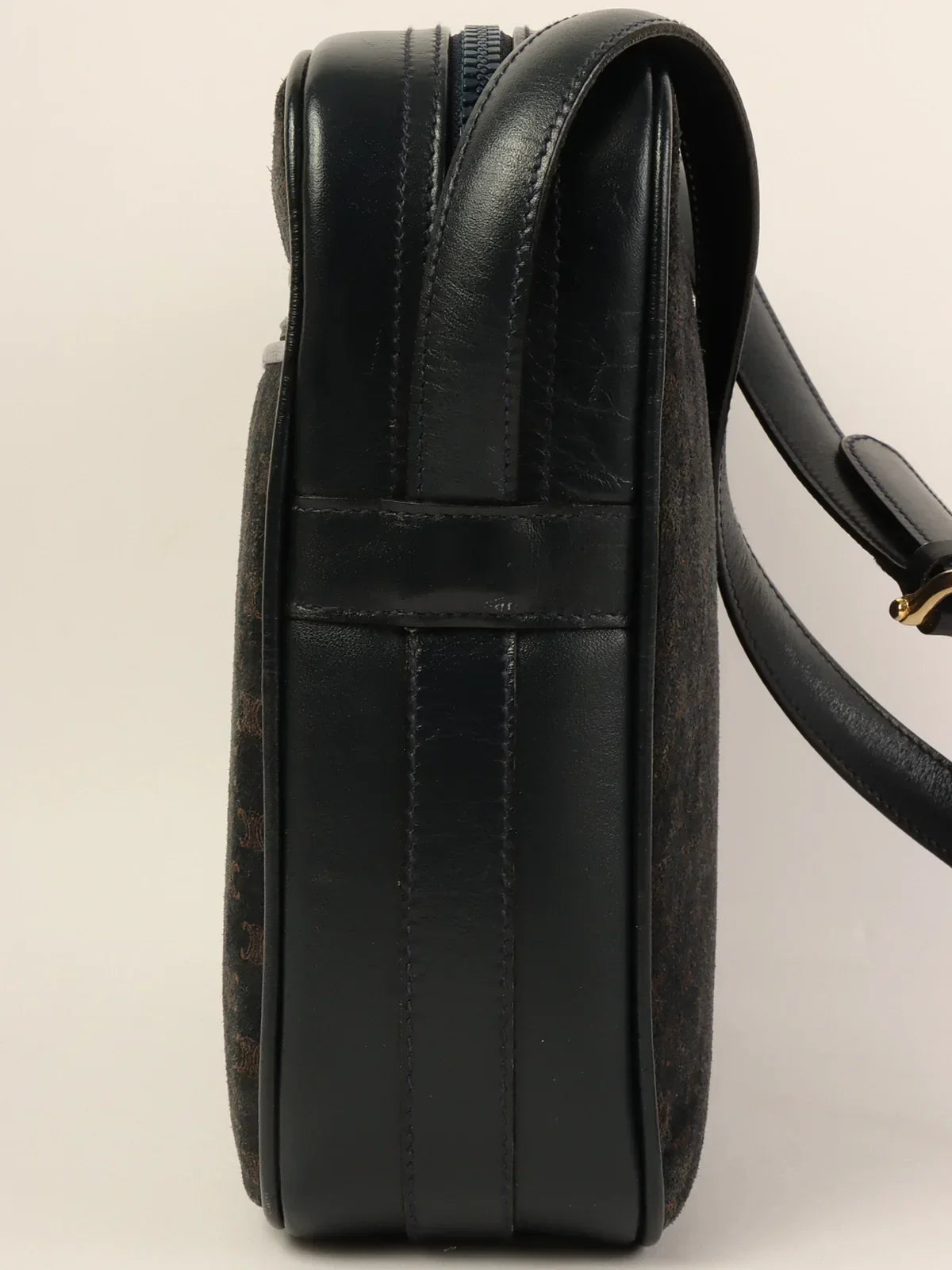 CELINE Suede Macadam Pattern Logo Embossed Shoulder Bag Navy