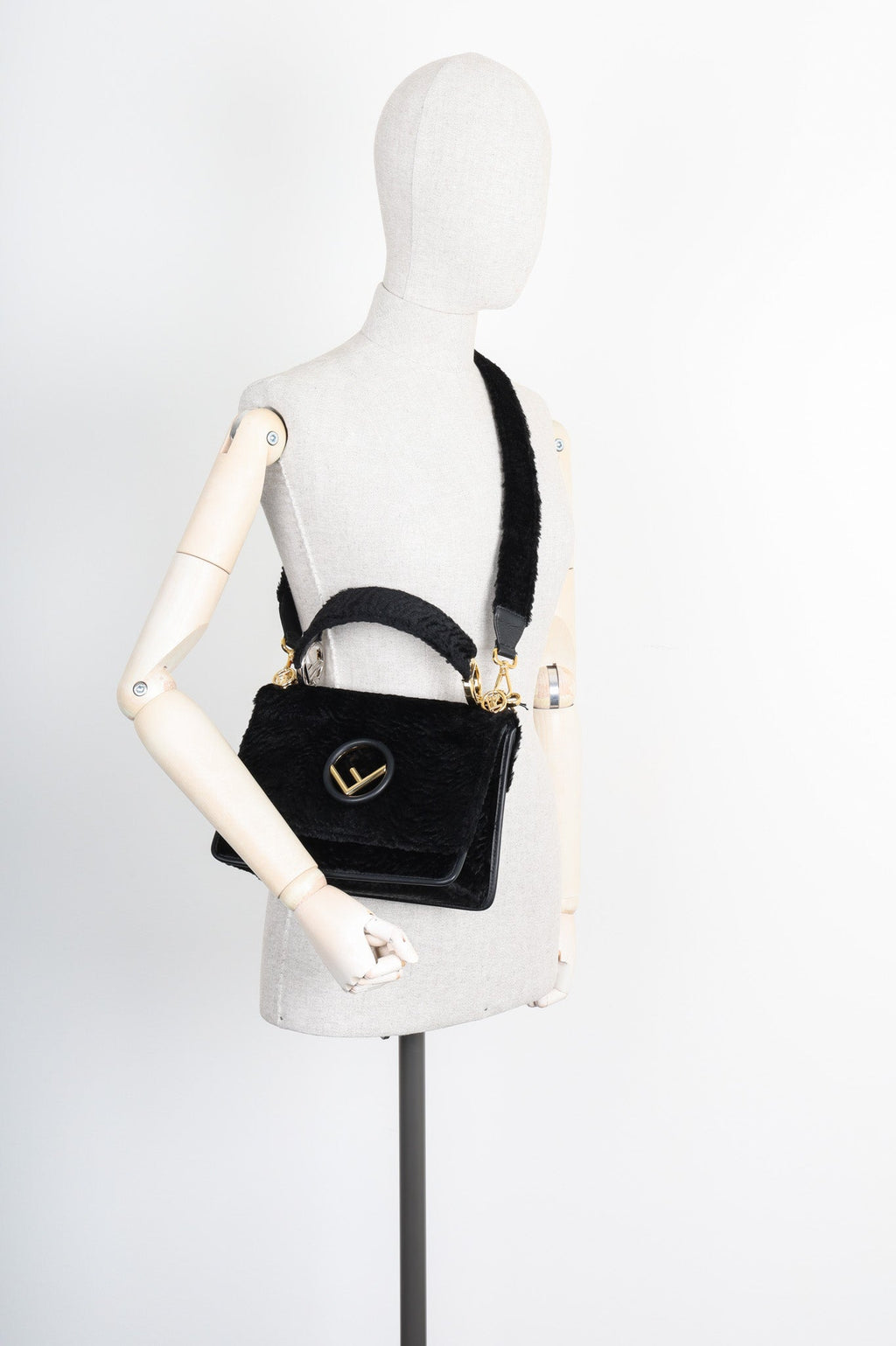 FENDI Kan I F Shoulder Bag Velvet Black