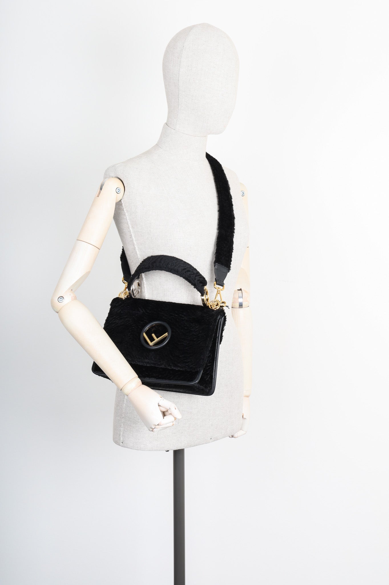 FENDI Kan I F Shoulder Bag Velvet Black