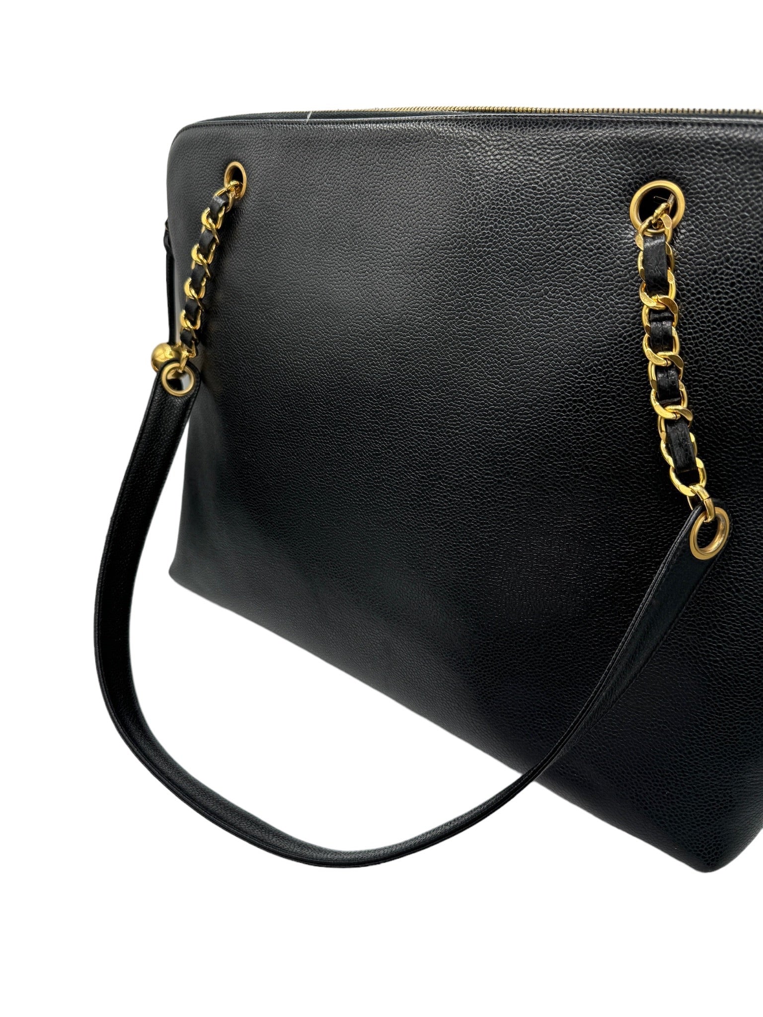 CHANEL - Caviar Medallion Chain Tote Shoulder Bag Black Caviar Skin