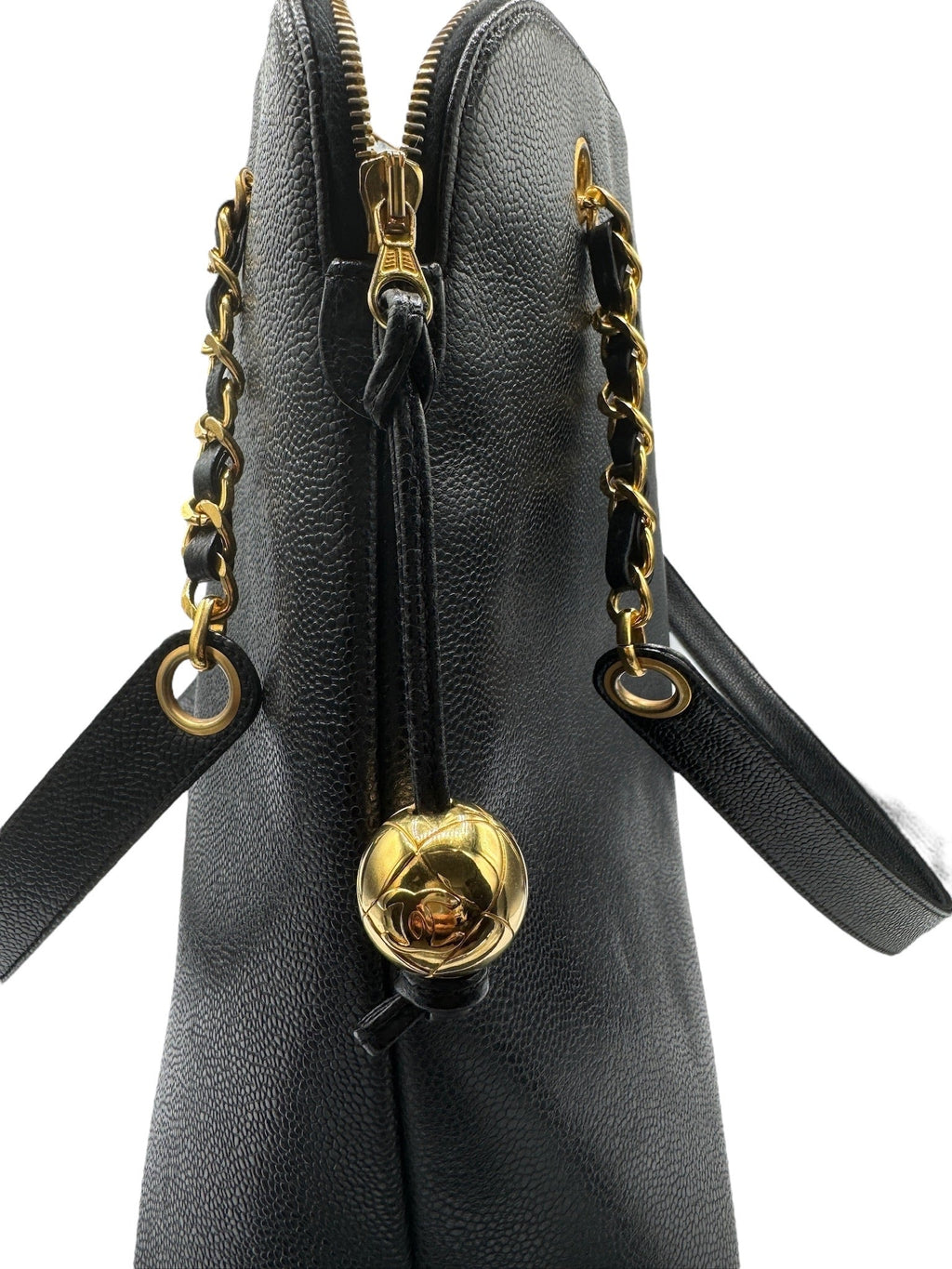 CHANEL - Caviar Medallion Chain Tote Shoulder Bag Black Caviar Skin