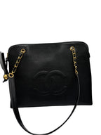 CHANEL - Caviar Medallion Chain Tote Shoulder Bag Black Caviar Skin