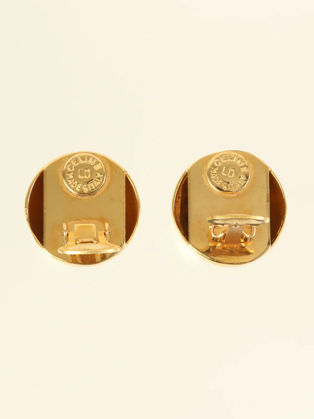 CELINE Dome Design Macadam Plate Earrings Gold