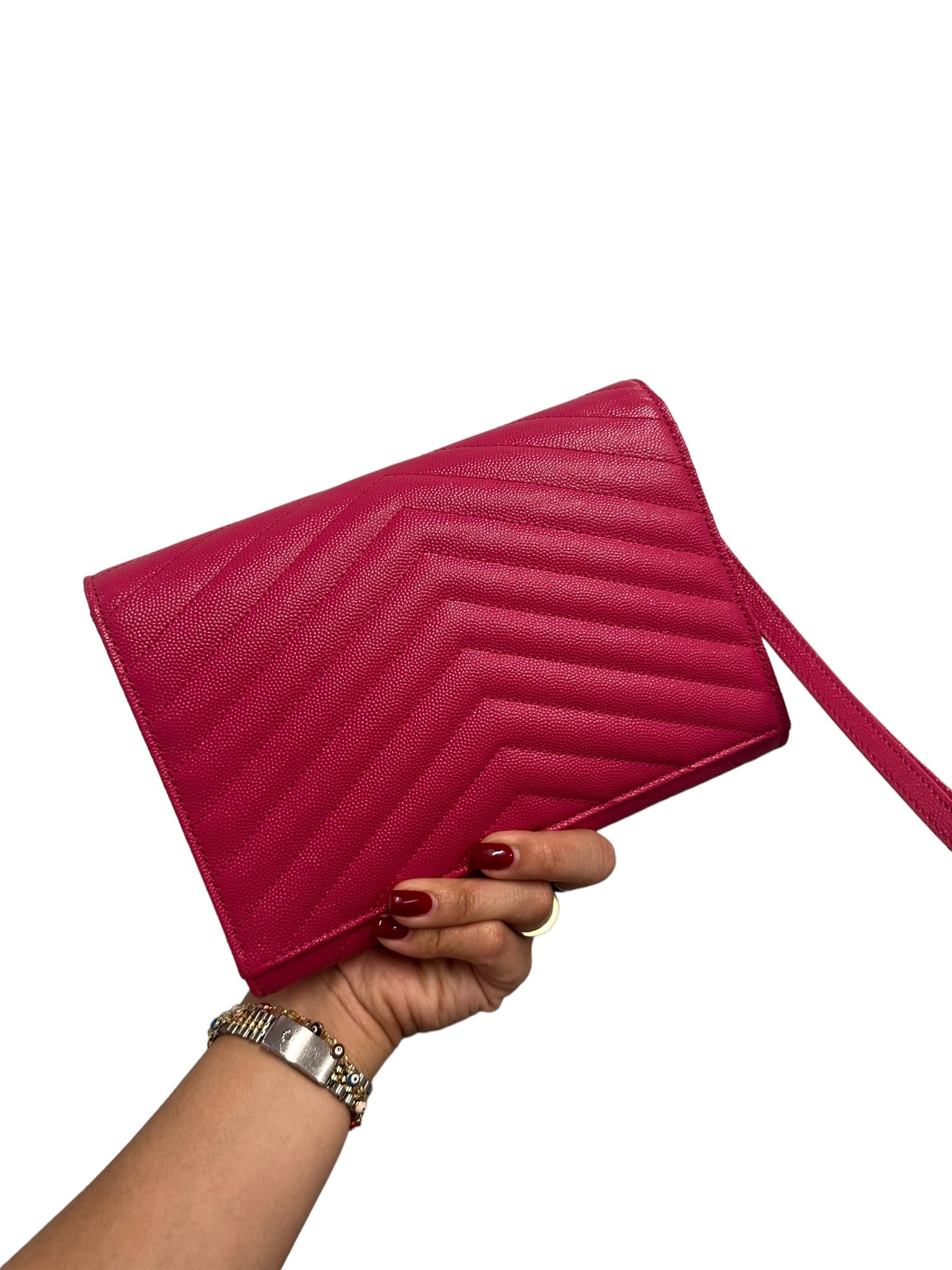 SAINT LAURENT - Grain De Poudre Chevron Pouch Clutch