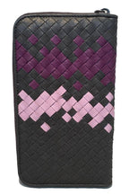 BOTTEGA VENETA Woven Grey and Purple Leather Zip Wallet