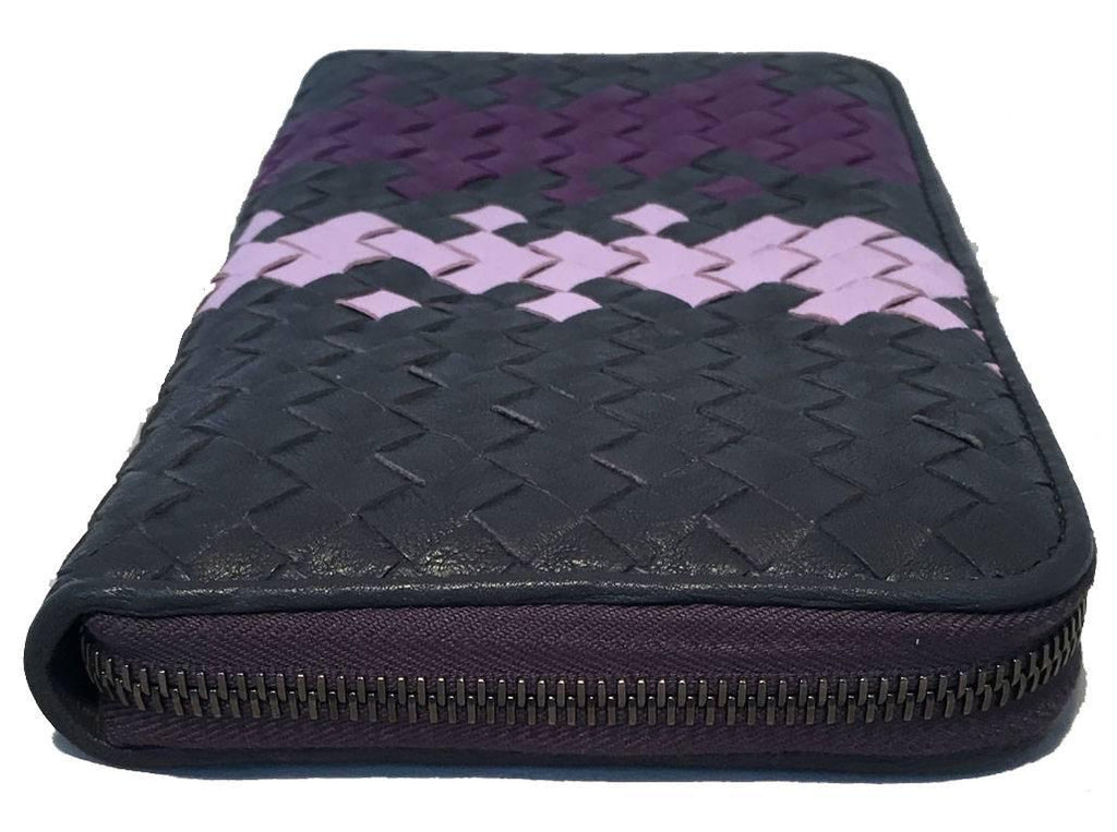 BOTTEGA VENETA Woven Grey and Purple Leather Zip Wallet