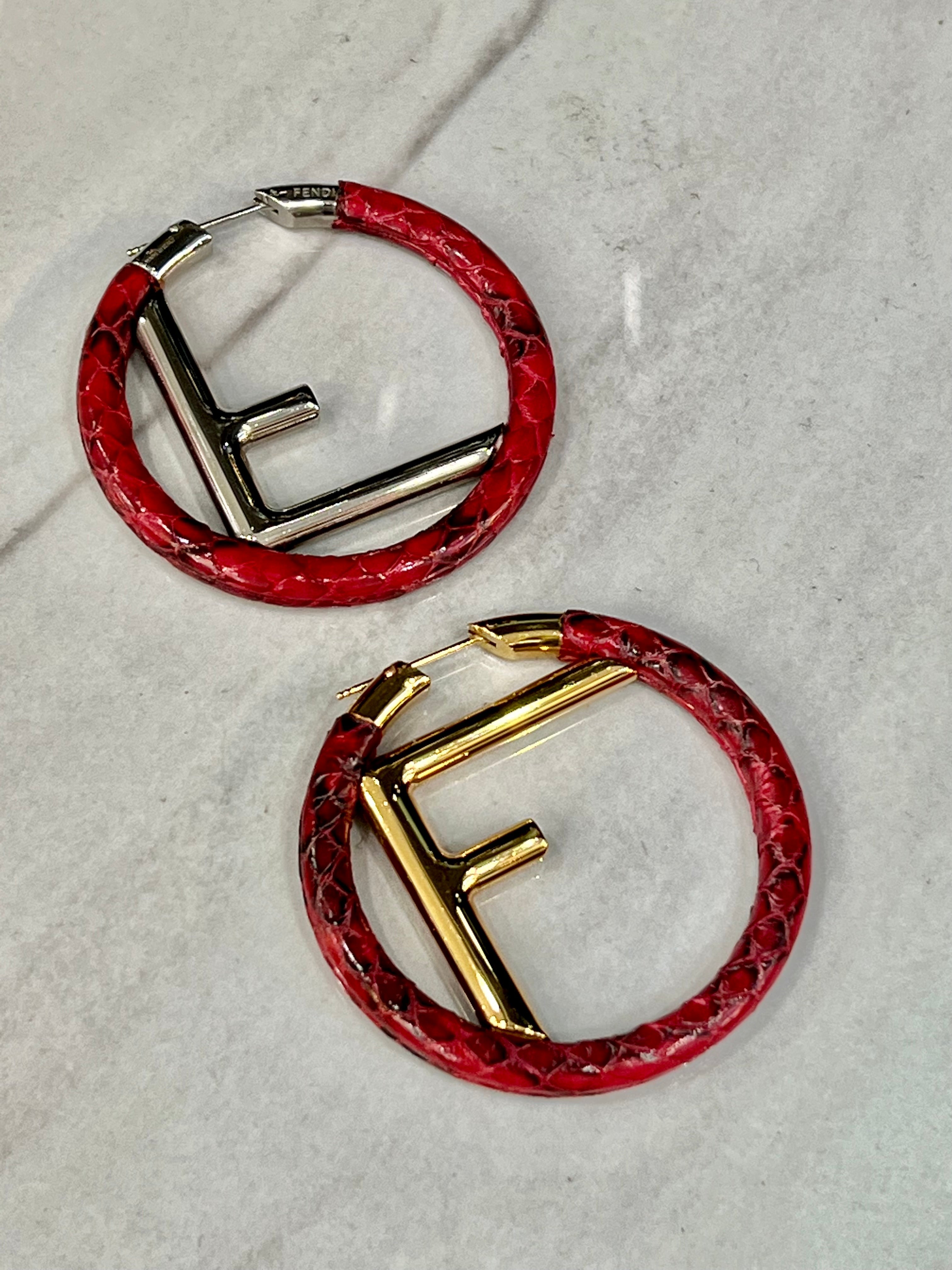 FENDI F Hoop Earrings Python Leather