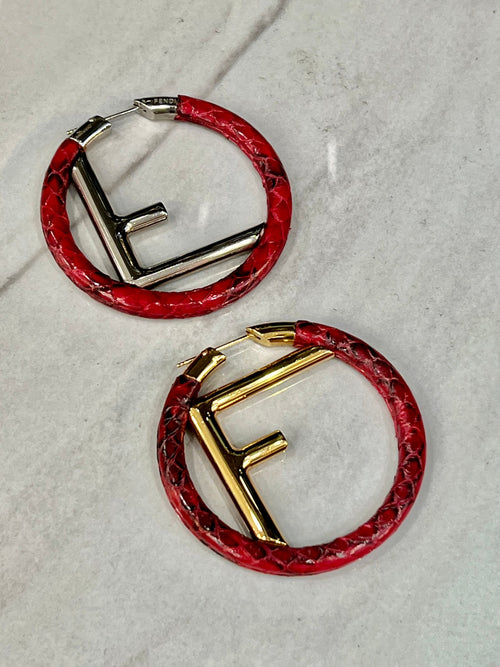 FENDI F Hoop Earrings Python Leather