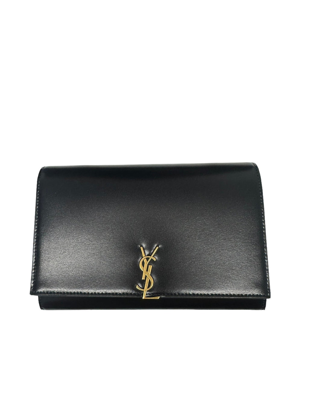 SAINT LAURENT - Black Glossy Calfskin Cassandre Chain Wallet