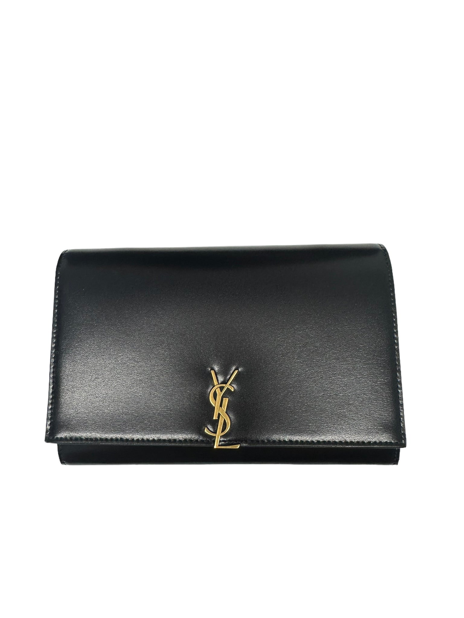 SAINT LAURENT - Black Glossy Calfskin Cassandre Chain Wallet