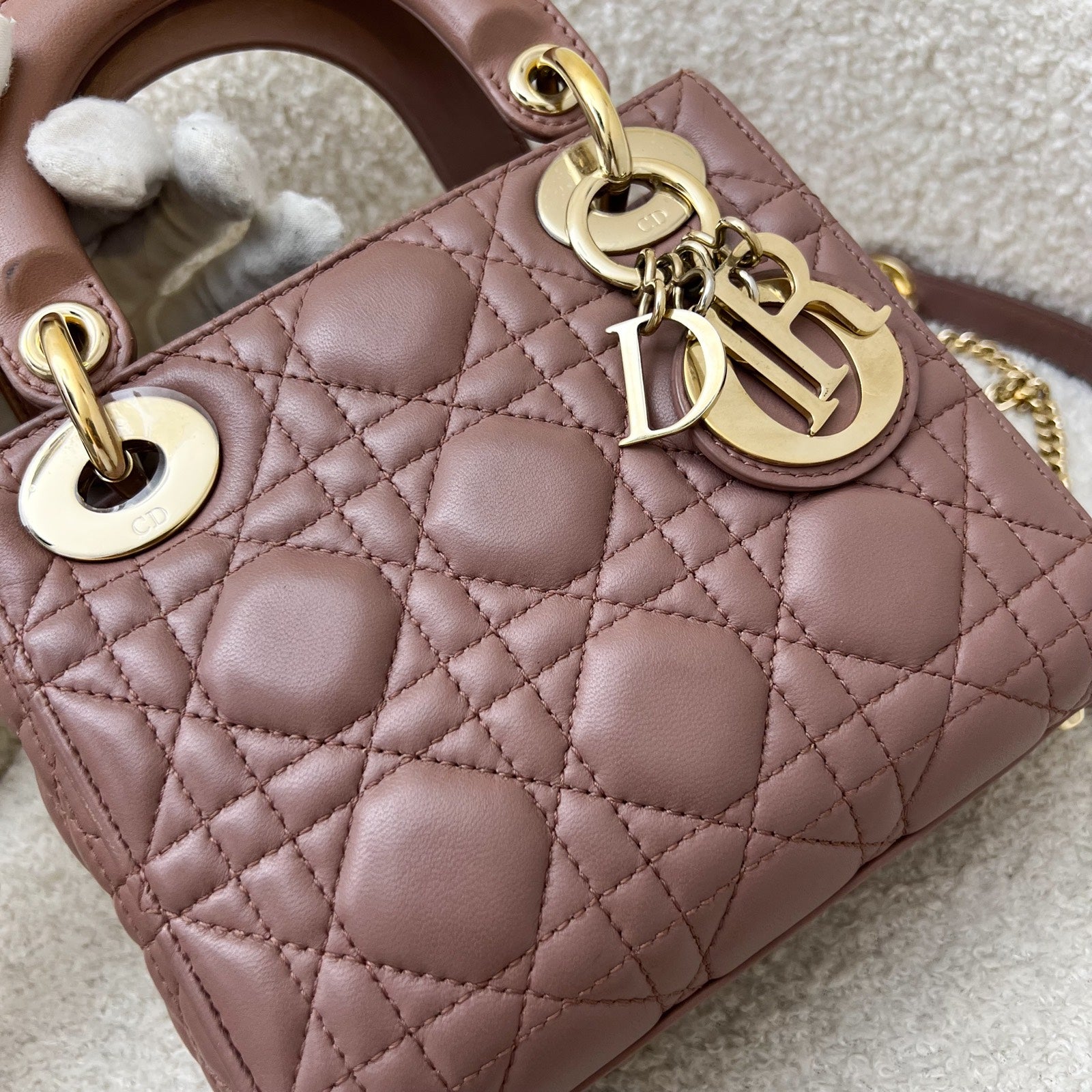 Dior Mini Lady Dior in Nude Pink Lambskin and LGHW