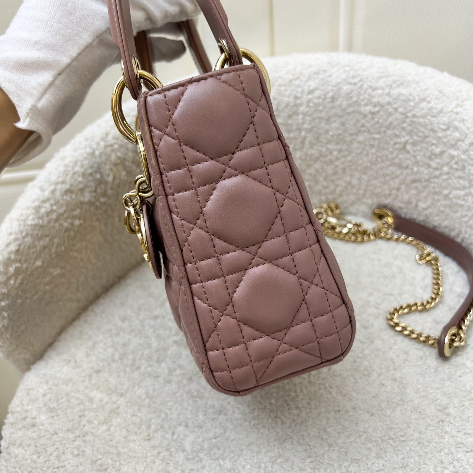 Dior Mini Lady Dior in Nude Pink Lambskin and LGHW