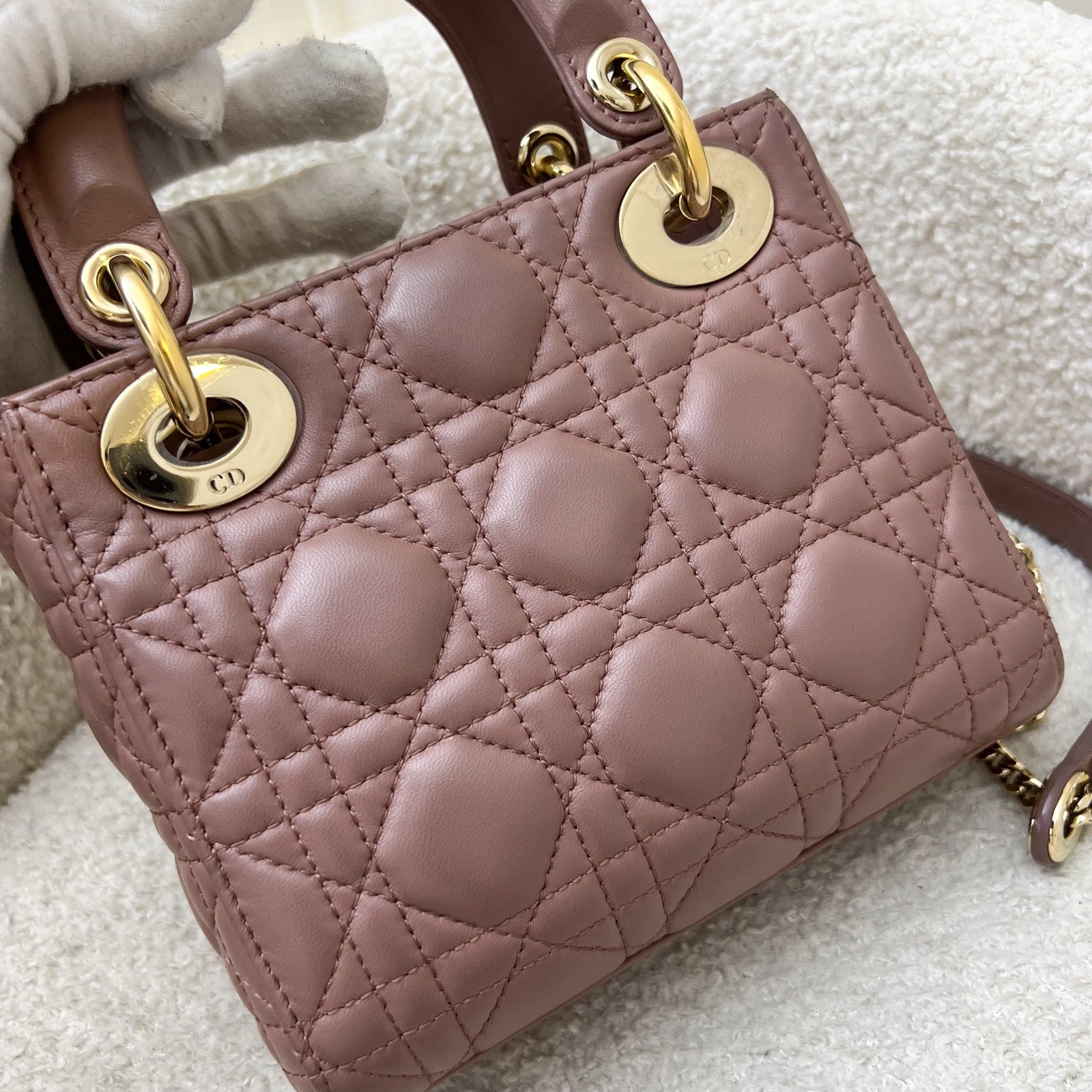 Dior Mini Lady Dior in Nude Pink Lambskin and LGHW